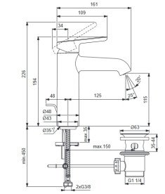 Змішувач для раковини Villeroy & Boch Skyla із донним клапаном матовий чорний TVW116005000K5