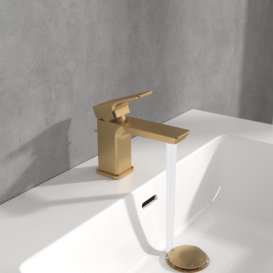 Змішувач для раковини Villeroy & Boch Subway 3.0 із донним клапаном матове золото TVW11200100076