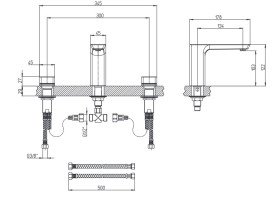 Змішувач для раковини Villeroy & Boch Subway 3.0 на 3 отвори матовий чорний TVW112005000K5