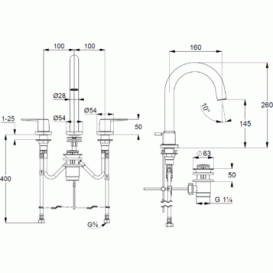 Змішувач для раковини Kludi Pure & Style Двохважеля на 3 отвори 403930575