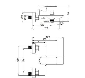 Змішувач для ванної кімнати Аквародос Valencia одноважільний хром АР000110481