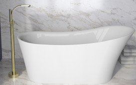 Змішувач для ванної кімнати Besco Decco I підлоговий з душовим гарнітуром золото BW-DI-ZL