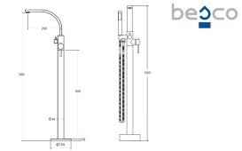 Смеситель для ванной Besco Decco III напольный с душевым гарнитуром золото BW-DIII-ZL