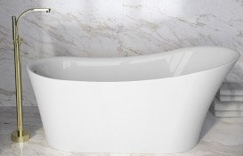 Смеситель для ванной Besco Decco III напольный с душевым гарнитуром золото BW-DIII-ZL