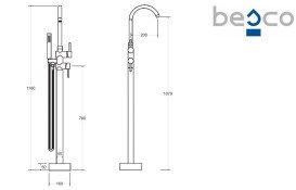 Змішувач для ванної кімнати Besco Illusion I підлоговий з душовим гарнітуром чорний матовий BW-II-CZ