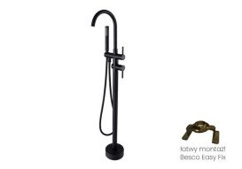 Змішувач для ванної кімнати Besco Illusion I підлоговий з душовим гарнітуром чорний матовий BW-II-CZ