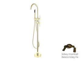 Змішувач для ванної кімнати Besco Illusion I підлоговий з душовим гарнітуром яскраве золото BW-II-JZ