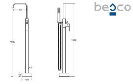 Змішувач для ванної кімнати Besco Modern I підлоговий з душовим гарнітуром хром BW-MI-CH