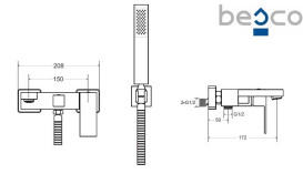 Смеситель для ванной Besco Modern/Varium настенный с душевым гарнитуром черный матовый BW-MVS-CZ