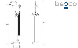 Змішувач для ванної кімнати Besco Retro I підлоговий з душовим гарнітуром золото BW-RI-ZL