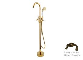 Змішувач для ванної кімнати Besco Retro I підлоговий з душовим гарнітуром золото BW-RI-ZL