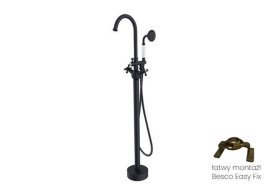 Змішувач для ванної кімнати Besco Retro I підлоговий з душовим гарнітуром чорний матовий BW-RI-CZ