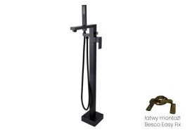 Змішувач для ванної кімнати Besco Varium підлоговий з душовим гарнітуром чорний матовий BW-V-CZ