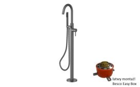 Змішувач для ванної кімнати Besco Veo I напольний з душовим гарнітуром графіт BW-VI-GR