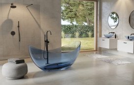 Смеситель для ванной Besco Veo I напольный с душевым гарнитуром черный матовый BW-VI-CZ