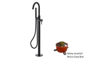 Змішувач для ванної кімнати Besco Veo I підлоговий з душовим гарнітуром чорний матовий BW-VI-CZ