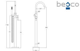 Смеситель для ванной Besco Veo II напольный с душевым гарнитуром хром BW-VII-CH
