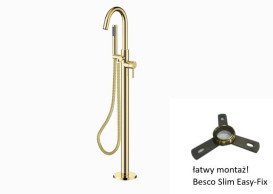 Смеситель для ванной Besco Veo II напольный с душевым гарнитуром золото BW-VII-ZL