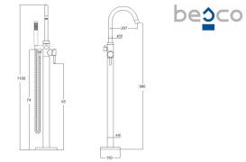 Змішувач для ванни Besco Veo II з душовим гарнітуром яскраве золото BW-VII-JZ