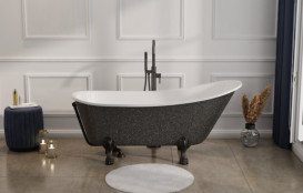 Смеситель для ванной Besco Veo II напольный с душевым гарнитуром графит BW-VII-GR