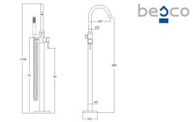 Змішувач для ванної кімнати Besco Veo II з душовим гарнітуром графіт BW-VII-GR