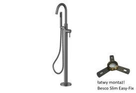 Смеситель для ванной Besco Veo II напольный с душевым гарнитуром графит BW-VII-GR