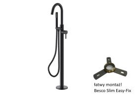Смеситель для ванной Besco Veo II напольный с душевым гарнитуром черный матовый BW-VII-CZ