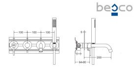 Смеситель для ванной Besco Veo настенный с душевым гарнитуром хром BW-V4P-CH