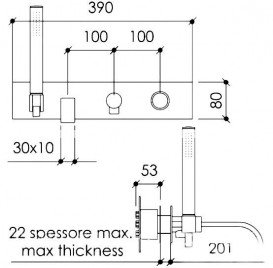 Смеситель для ванной Bonomi Arco двухвентильный с ручным душем настенный хром 112330