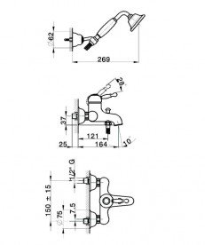 Змішувач для ванної Devit Charlestone одноважільний з ручним душем хром CN60012137