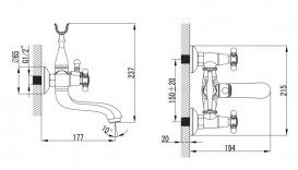 Смеситель для ванной Devit Retro двухвентильный настенный латунь бронза 43613127B