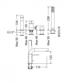 Змішувач для ванни Eurorama Net на борт ванни з ручним душем хром 145250C