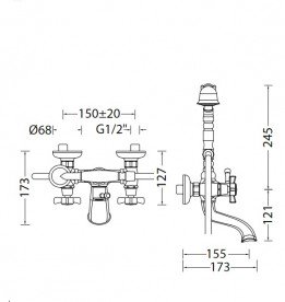 Змішувач для ванни Eurorama Orientes з душовим гарнітуром хром 402ORC