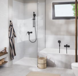 Смеситель для ванной Grohe Cubeo однорычажный с душевым набором черный матовый 1018142430