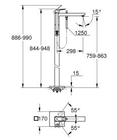 Смеситель для ванной Grohe Eurocube напольный с душевым гарнитуром суперсталь 23672DC1