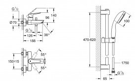 Змішувач для ванної кімнати Grohe QuickFix Start з душовим набором чорний матовий UA30330702