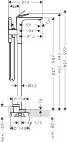 Смеситель для ванной Hansgrohe Axor Citterio C напольный с душевым гарнитуром матовый черный 49441670