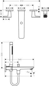 Смеситель для ванной Hansgrohe Axor Citterio C настенный с душевым гарнитуром хром 49480000