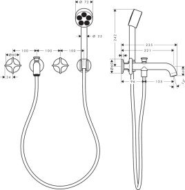 Смеситель для ванной Hansgrohe Axor One настенный с душевым гарнитуром матовый черный хром 48443340