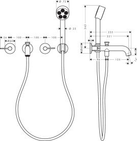 Змішувач для ванної Hansgrohe Axor One настінний з душовим гарнітуром матовий чорний хром 48444340