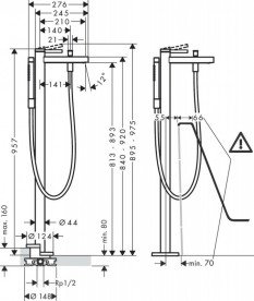 Смеситель для ванной Hansgrohe Finoris напольный с ручным душем черный матовый 76445670