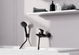 Змішувач для ванної Hansgrohe Logis настінний одноважільний на 2 споживача матовий чорний 71400670