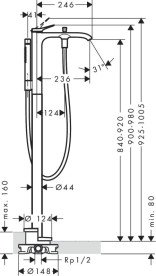 Змішувач для ванної кімнати Hansgrohe Vivenis підлоговий з душовим гарнітуром бронза матова 75445140