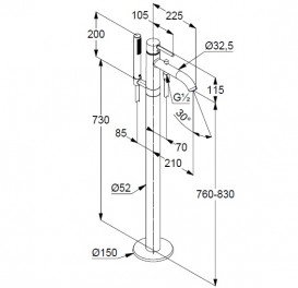 Смеситель для ванной Kludi Bozz напольный с душевым набором хром 385900576