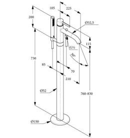 Смеситель для ванной Kludi Nova Fonte напольный с душевым гарнитуром брашированное золото PVD 38590N015