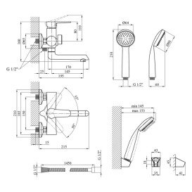 Смеситель для ванной Kroner KRM Elbe-C060 с душевым гарнитуром хром CV014920