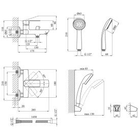 Змішувач для ванної кімнати Kroner KRM Fulda-W060 з душовим гарнітуром білий CV018080