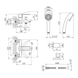 Смеситель для ванной Kroner KRP Bremen-C060 с душевым гарнитуром хром CV012070