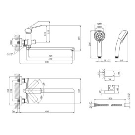 Смеситель для ванной Kroner KRP Dorn-C070 с душевым гарнитуром хром CV033915