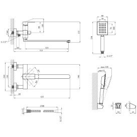 Змішувач для ванної кімнати Kroner KRP Edelstahl Kubus-ESG071 з душовим гарнітуром нержавіюча сталь CV036661